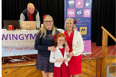 from left Barry Moody of Swingymabob Teresa Bell Rhiannon Kay and Evelyn Bell at the tea dance
